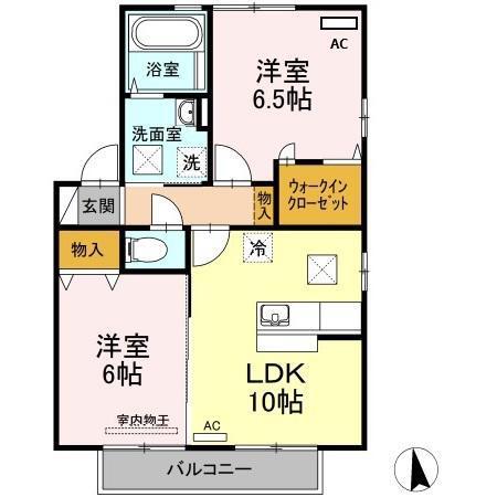 アベニュー中山 B棟(2LDK/1階)の間取り写真