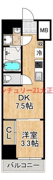 URBAN PARK弁天町(1DK/2階)の間取り写真