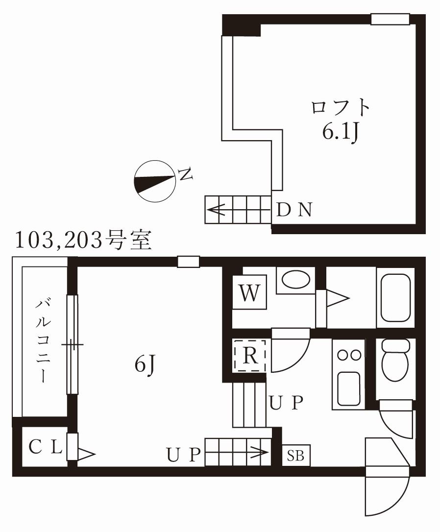 ハーモニーテラス下方町(1K/1階)の間取り写真