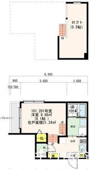 KS GARDEN 吹上II(1K/2階)の間取り写真