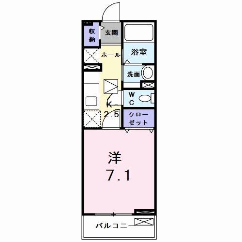 ライズヒルA(1K/1階)の間取り写真