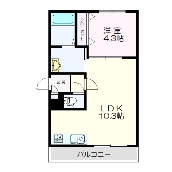 コムズ大谷地(1LDK/4階)の間取り写真
