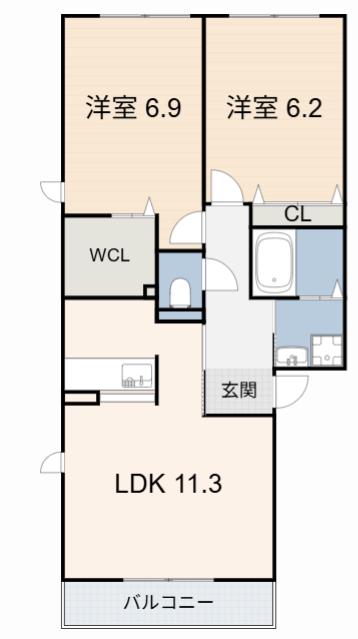 ルミエール割木(2LDK/2階)の間取り写真