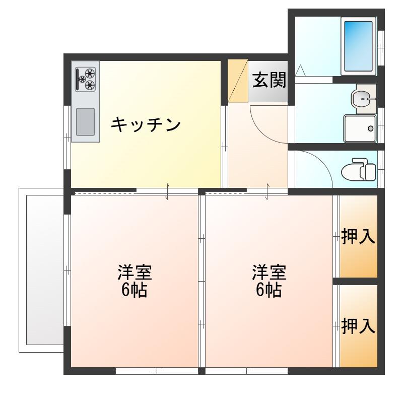 サンフラワー田鶴(2K/2階)の間取り写真