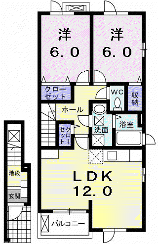 メルシーB(2LDK/2階)の間取り写真