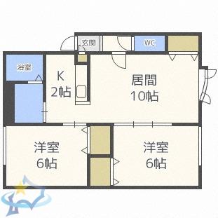 インペリアルコート発寒(2LDK/2階)の間取り写真