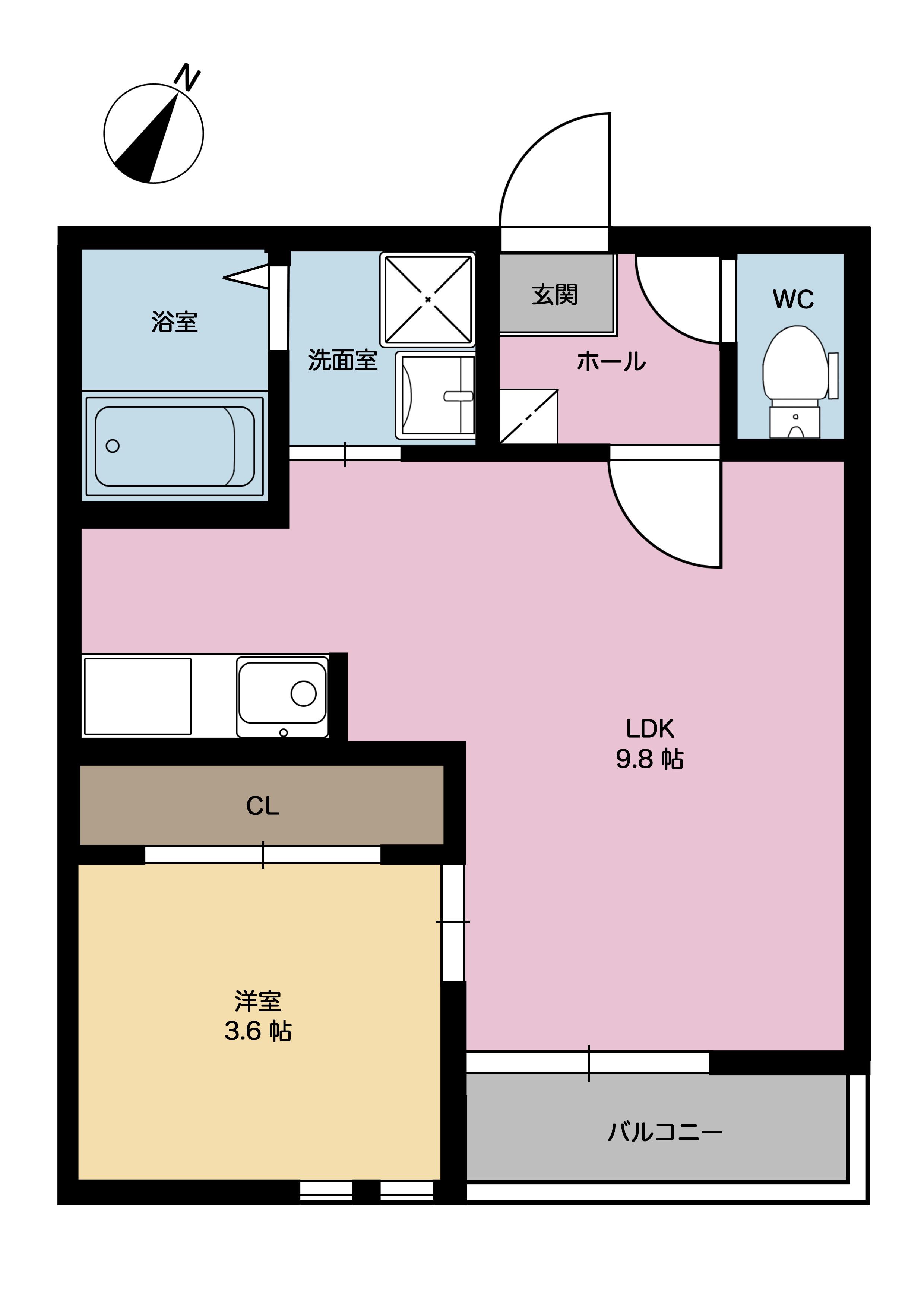 GRANDTIC井尻(1LDK/1階)の間取り写真