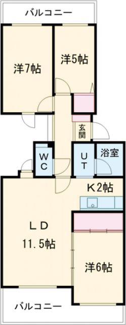 サントアリオ・デ恵み野(3LDK/2階)の間取り写真
