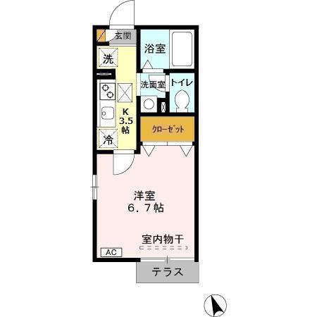 京成松戸線 五香駅 徒歩11分 2階建 築19年(1K/1階)の間取り写真