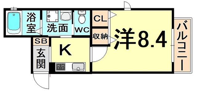 ブラン エ ノアール塚口(1K/1階)の間取り写真