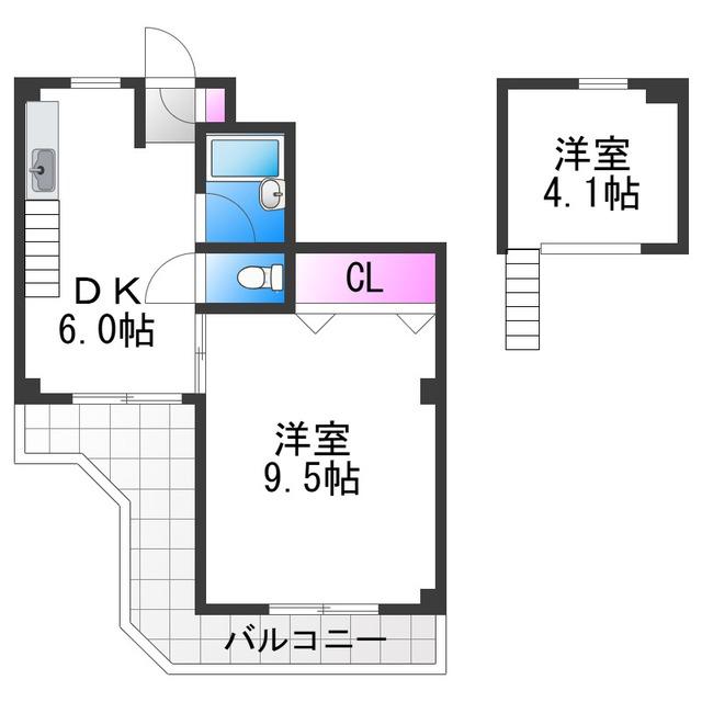 ＪＲ阪和線 我孫子町駅 徒歩5分 5階建 築35年(2DK/4階)の間取り写真