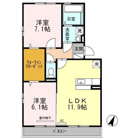 シナモンリッジ南II(2LDK/2階)の間取り写真