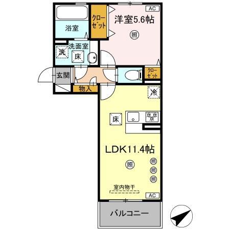 D-ROOM八代市西片町18PJ(1LDK/2階)の間取り写真