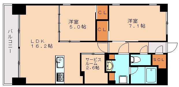 リバティベル百道(2SLDK/4階)の間取り写真