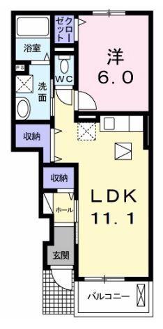 ベルジュネスI(1LDK/1階)の間取り写真