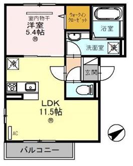 ル・シャンドゥ・フルールB(1LDK/2階)の間取り写真