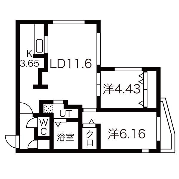 シンシア北8条(2LDK/2階)の間取り写真