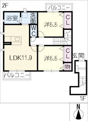 メゾン元町(2LDK/2階)の間取り写真
