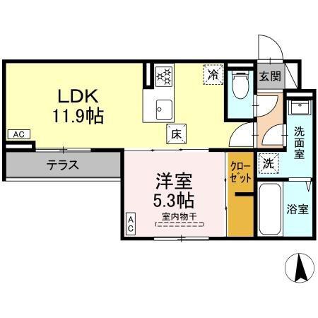 D-ROOM福沢町(1LDK/1階)の間取り写真