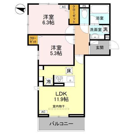 アメニティ 美南東(2LDK/1階)の間取り写真