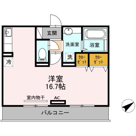 KYAMS(ワンルーム/1階)の間取り写真