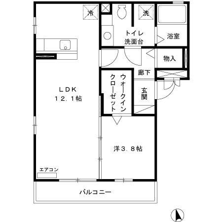ヴィルヌーブ(1LDK/3階)の間取り写真