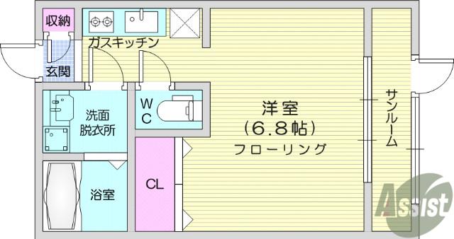 ベルティックⅡ(1K/1階)の間取り写真