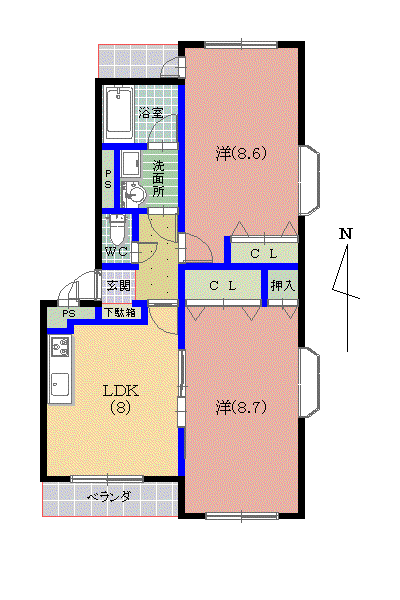 サンシャイン大東II(2DK/1階)の間取り写真