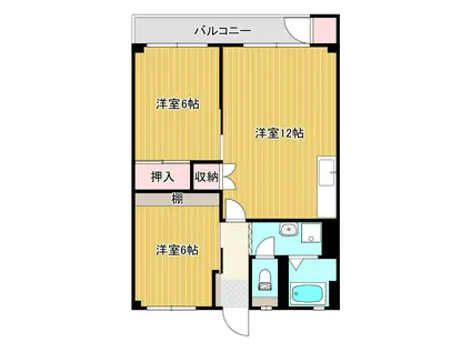 上野ビル(2LDK/4階)の間取り写真