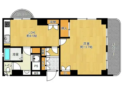 グランドハイツ甲陽園(1LDK/8階)の間取り写真