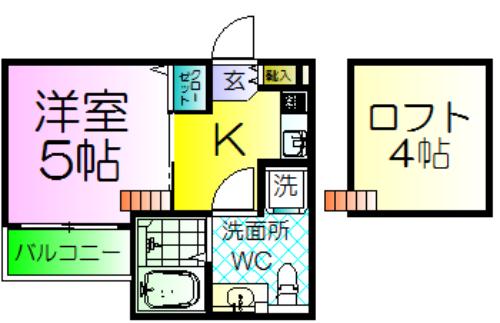 ロイヤルオーク湊(1K/2階)の間取り写真