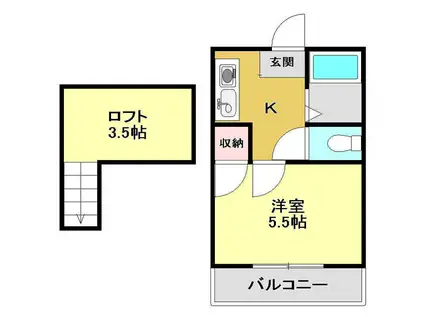 イースト(1K/1階)の間取り写真