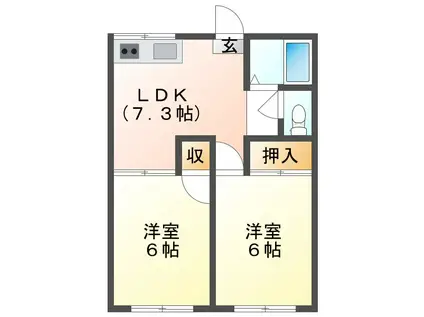 ファミーユ下館 A棟(2DK/1階)の間取り写真