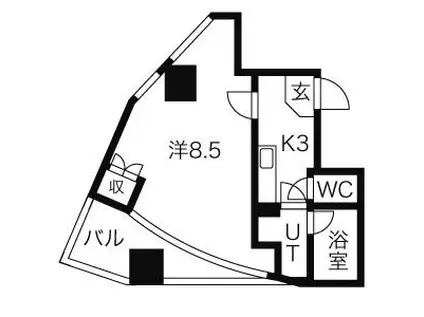 パックス荒畑Ⅱ(1K/3階)の間取り写真