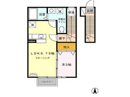 キューブ樋口(1LDK/2階)の間取り写真