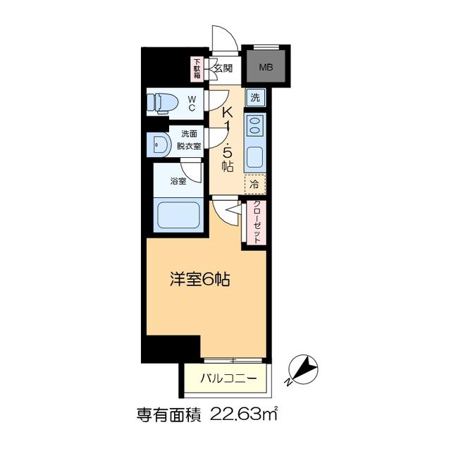 ルフレプレミアム新小岩(1K/2階)の間取り写真