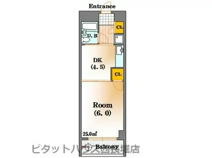 メゾントキワ(1DK/9階)の間取り写真