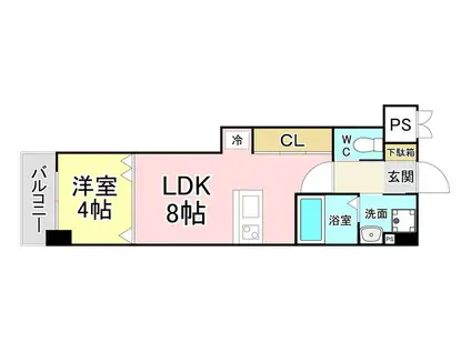 スマート到津(1LDK/8階)の間取り写真