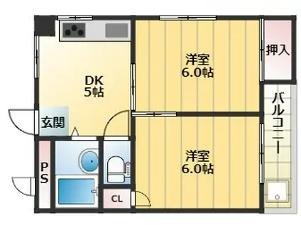 ブリード神戸壱番館(2DK/3階)の間取り写真