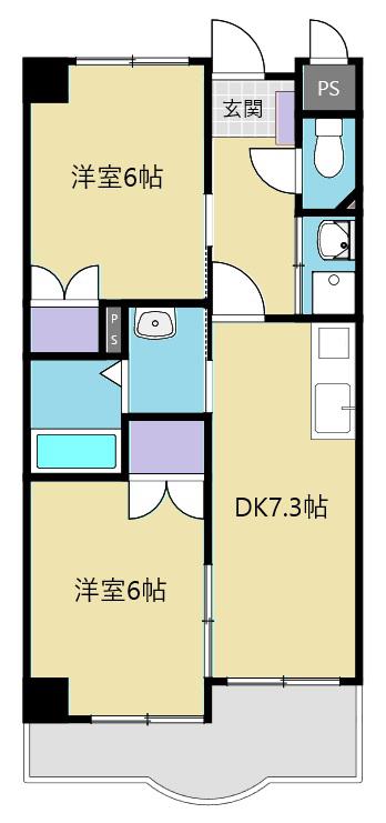 カーサクッチョロ(2DK/6階)の間取り写真