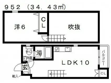 ラ・コートはびきの(1LDK/4階)の間取り写真