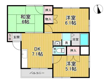 まるたか観光みのりテラスハウス(3DK/2階)の間取り写真