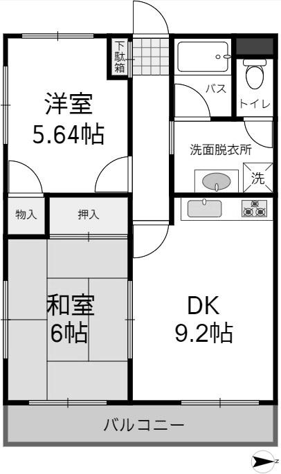 メゾンターナ(2DK/3階)の間取り写真