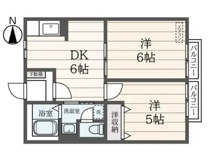 MI・CASA(2DK/2階)の間取り写真