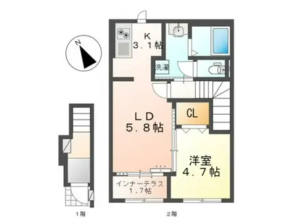 エテルネル8(1LDK/2階)の間取り写真