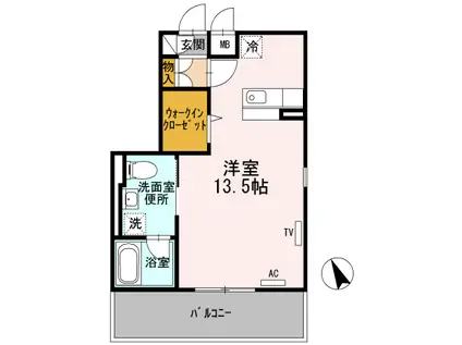 ヴェルテュー・デュ・シャトー B館(ワンルーム/1階)の間取り写真