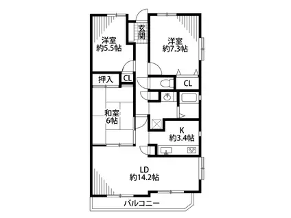 ダイアパレス本馬越(3LDK/3階)の間取り写真