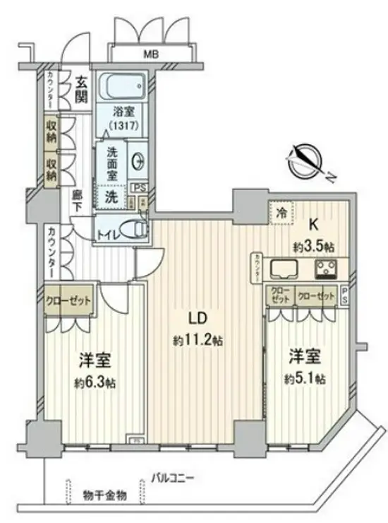 ライブタワー武蔵浦和 34階階 間取り
