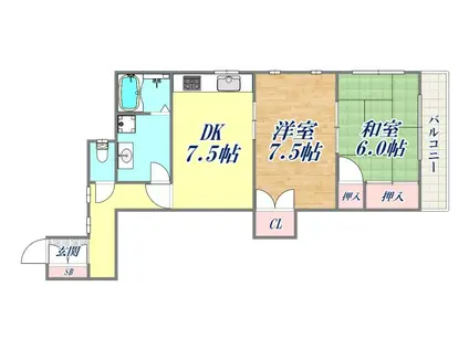 片山町1丁目ハイツ(2DK/2階)の間取り写真