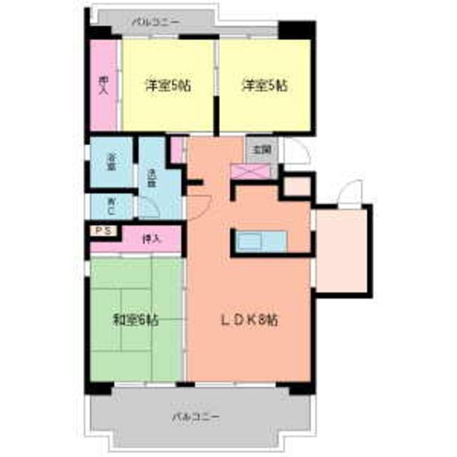 三弘ハイツ(3LDK/4階)の間取り写真